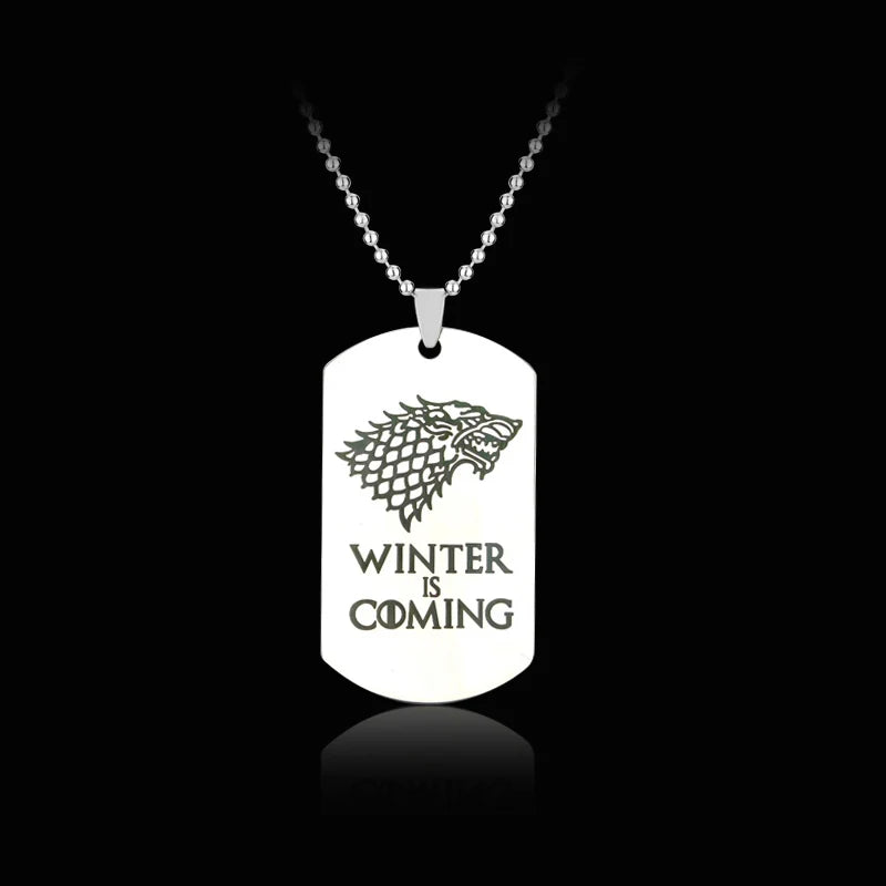 Game of Thrones House Stark Wolf Pendant Necklace – “Winter Is Coming”