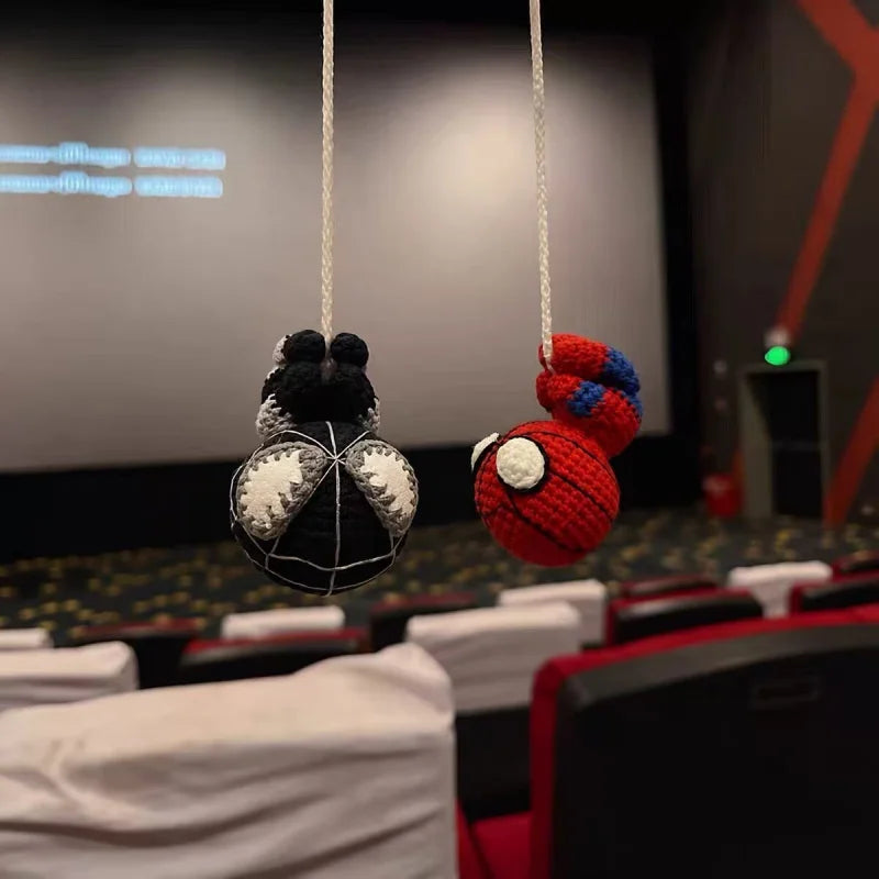 Spider-Man & Venom Crochet Plush Keychain – Handmade Backpack Charm