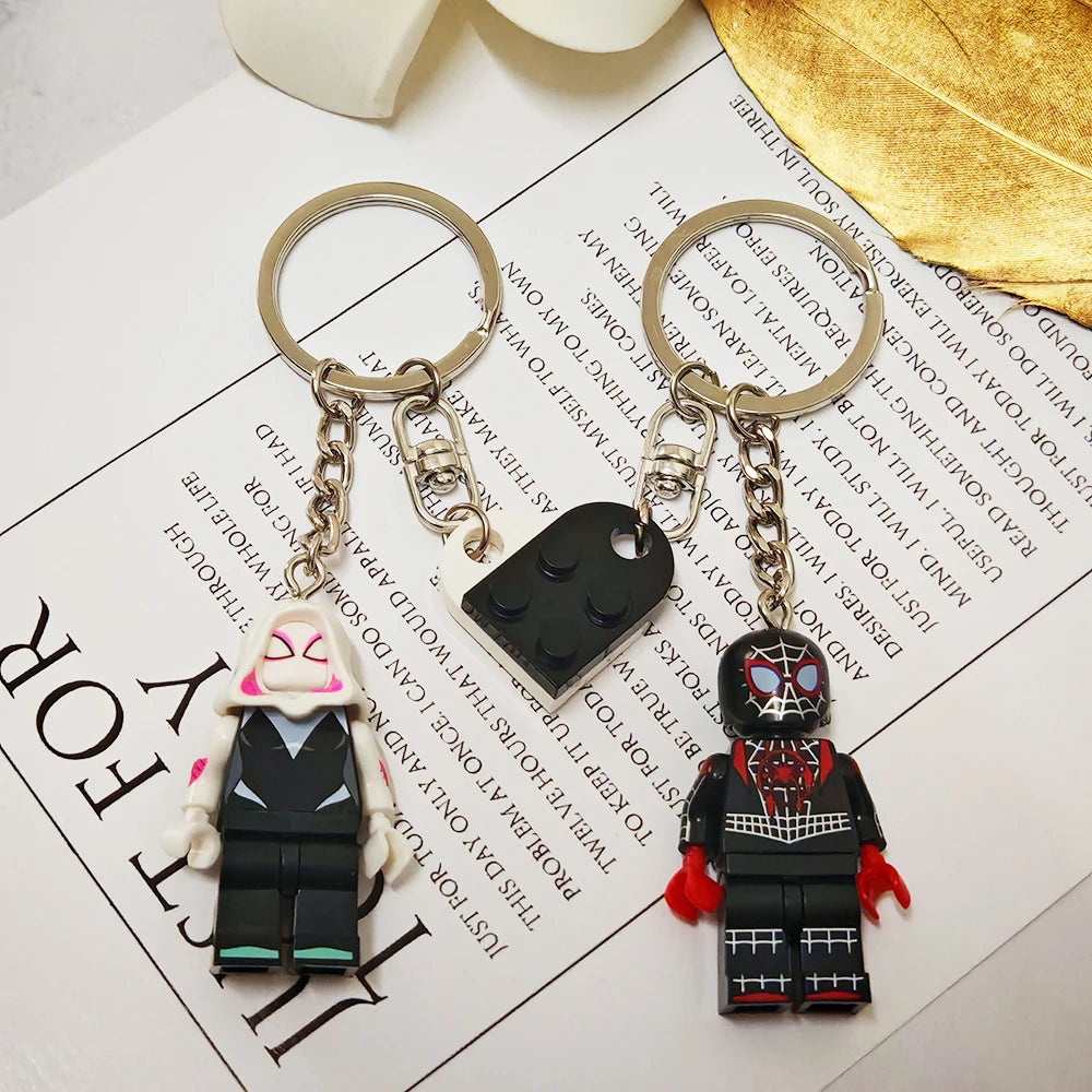 Spider-Man & Gwen Matching Couple Keychains – Heart-Shaped PVC Set