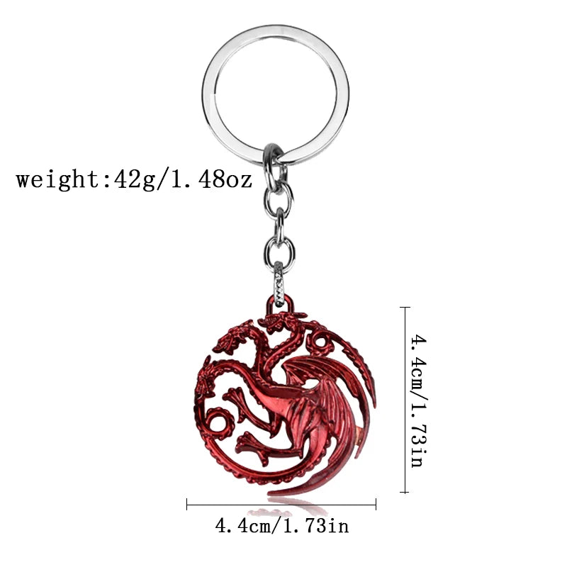 Game of Thrones Wolf & Dragon Keychain – Ice & Fire Fantasy Pendant