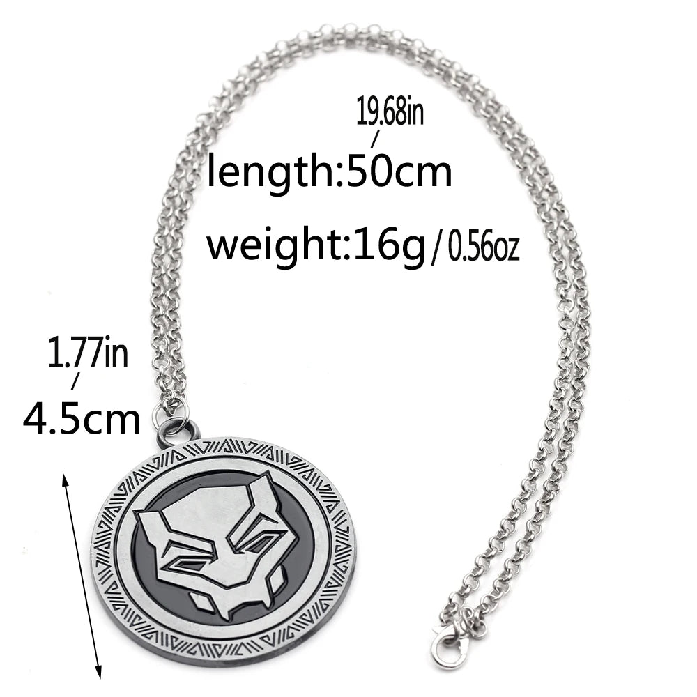 Black Panther Round Pendant Necklace – Trendy Superhero Jewelry Gift