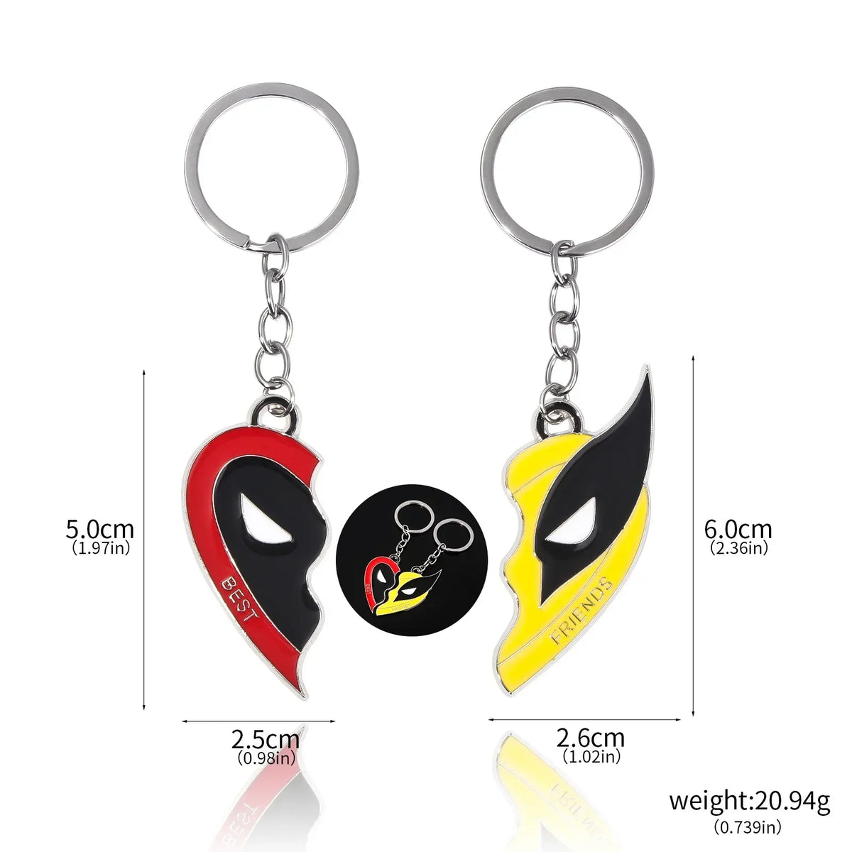 Deadpool & Wolverine Best Friends Keychain – Half-Heart Mask Pendant Set