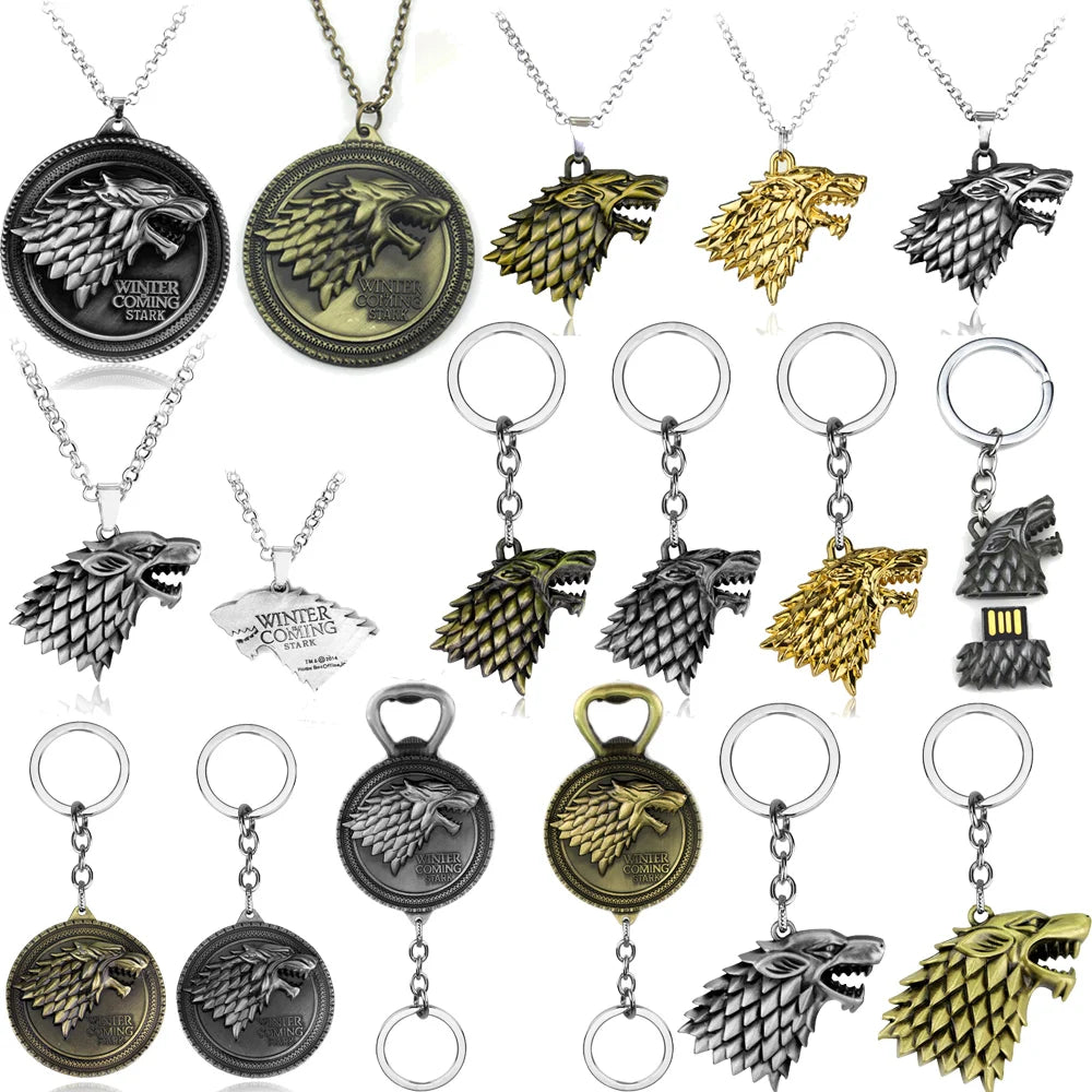 Game of Thrones House Stark Wolf Keychain – “Winter Is Coming” 3D Pendant