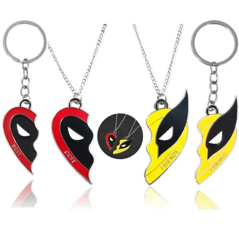 Deadpool & Wolverine Best Friends Keychain – Half-Heart Mask Pendant Set