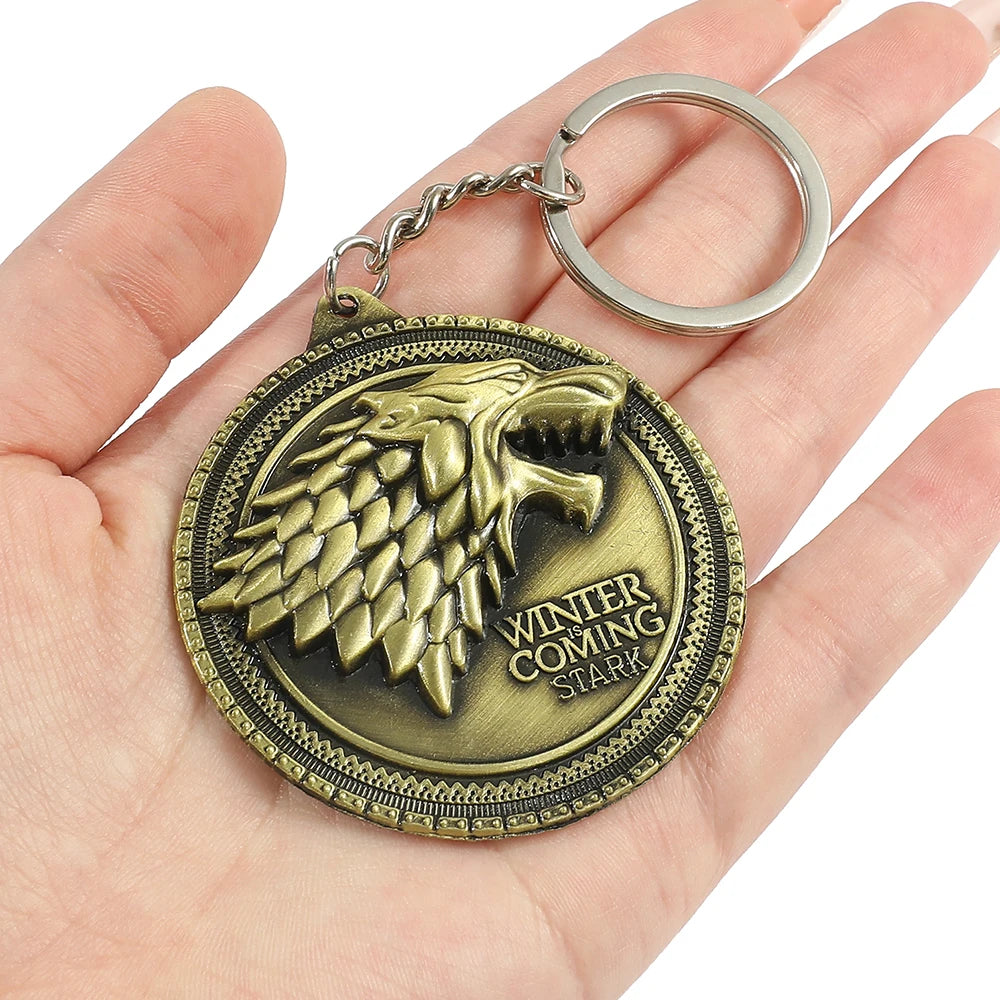 Game of Thrones House Stark Wolf Keychain – “Winter Is Coming” Pendant