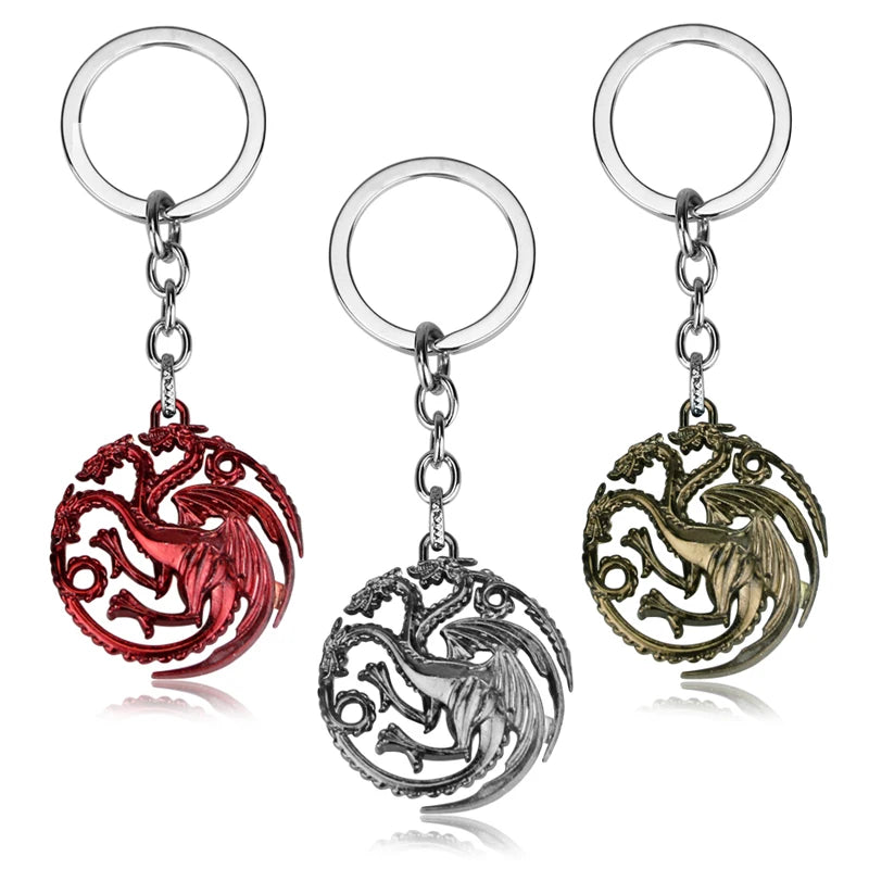 Game of Thrones Wolf & Dragon Keychain – Ice & Fire Fantasy Pendant