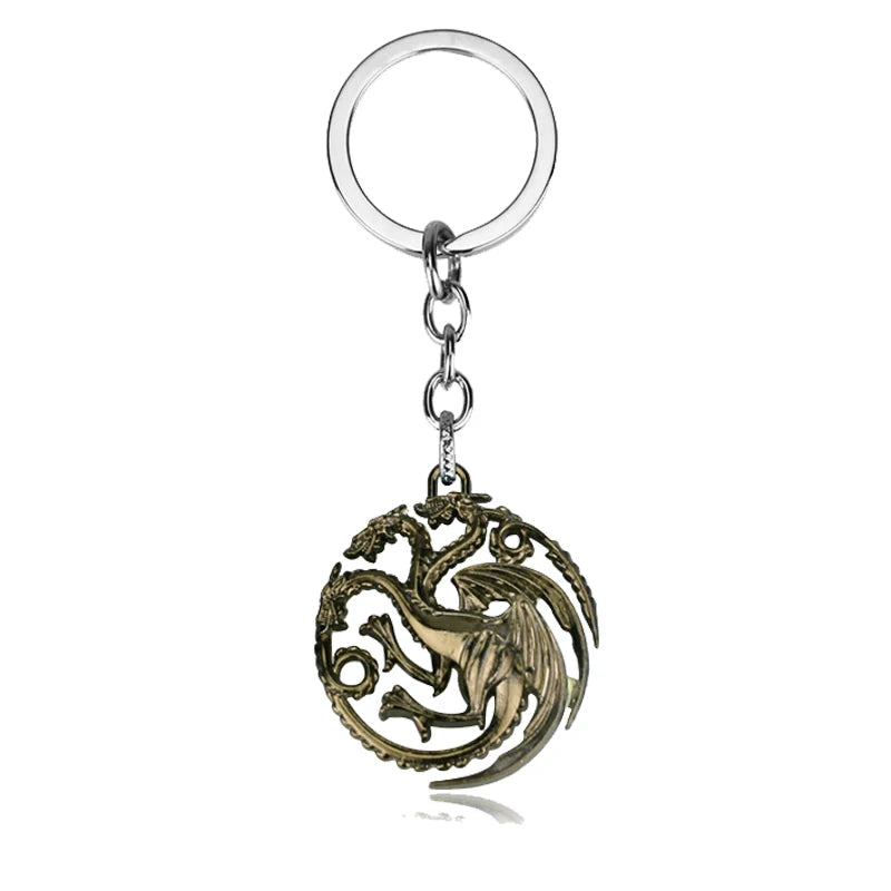 Game of Thrones Wolf & Dragon Keychain – Ice & Fire Fantasy Pendant