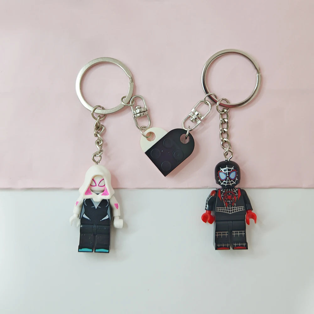 Spider-Man & Gwen Matching Couple Keychains – Heart-Shaped PVC Set