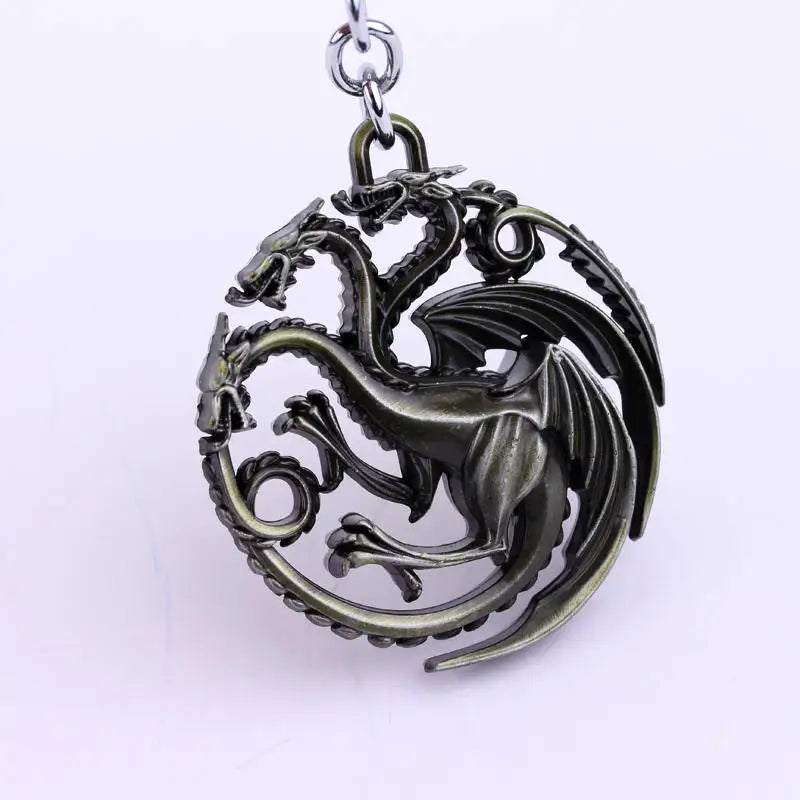 Game of Thrones Wolf & Dragon Keychain – Ice & Fire Fantasy Pendant