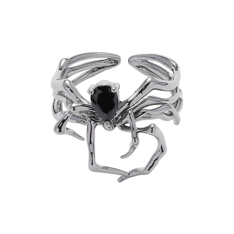Black Spider Web Heart Ring – Gothic Punk Open-Finger Statement Jewellery