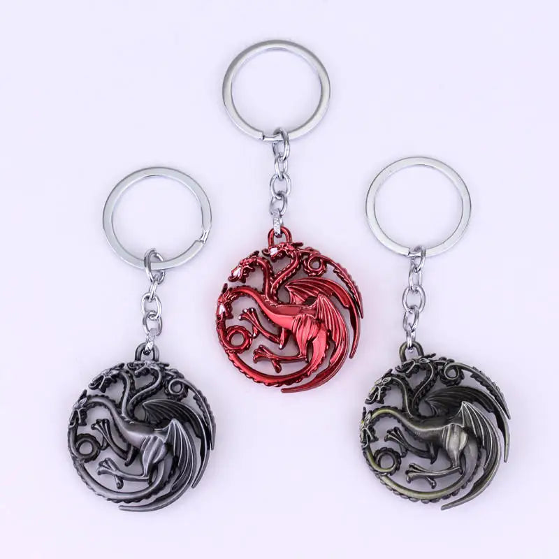 Game of Thrones Wolf & Dragon Keychain – Ice & Fire Fantasy Pendant