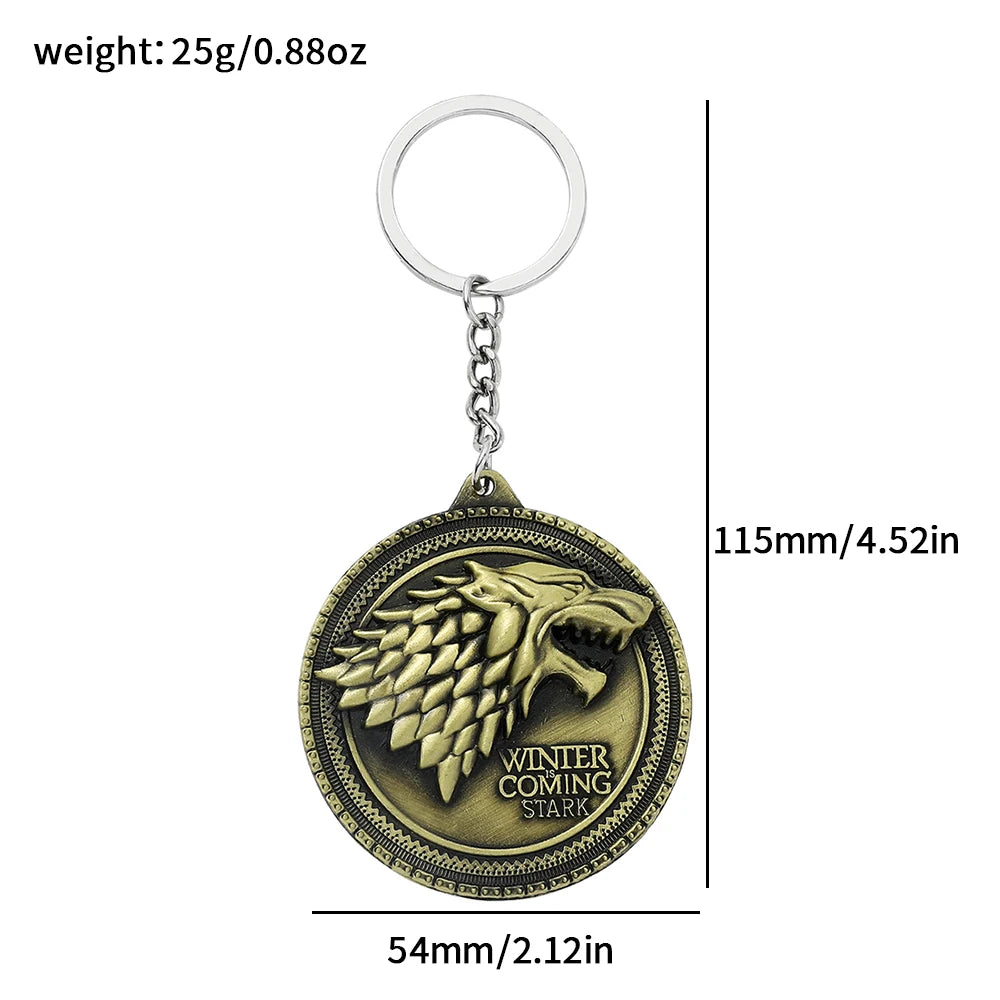 Game of Thrones House Stark Wolf Keychain – “Winter Is Coming” Pendant