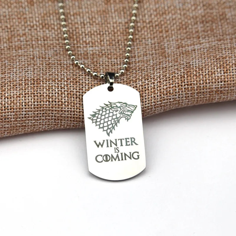 Game of Thrones House Stark Wolf Pendant Necklace – “Winter Is Coming”