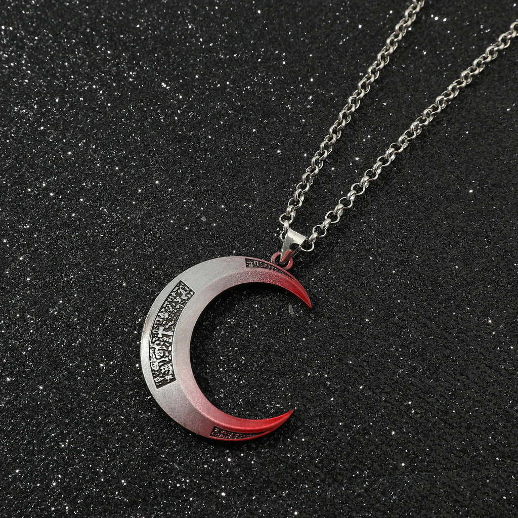 Moon Knight Crescent Moon Necklace – Silver & Red Gradient Superhero Pendant