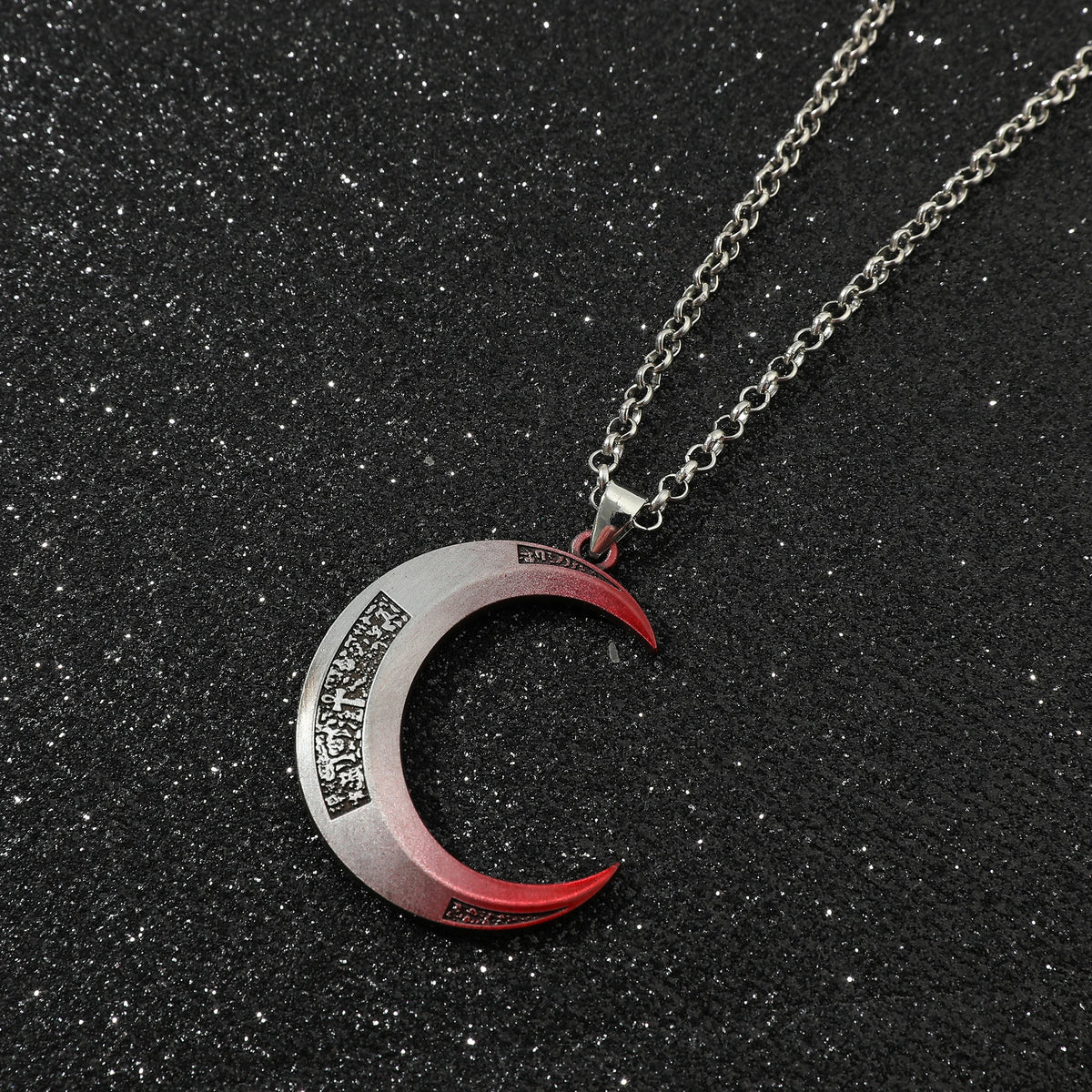 Moon Knight Crescent Moon Necklace – Silver & Red Gradient Superhero Pendant