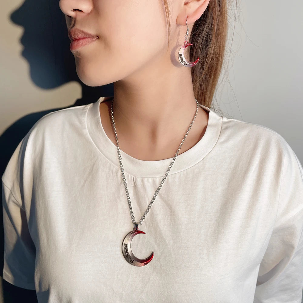 Moon Knight Crescent Moon Necklace – Silver & Red Gradient Superhero Pendant