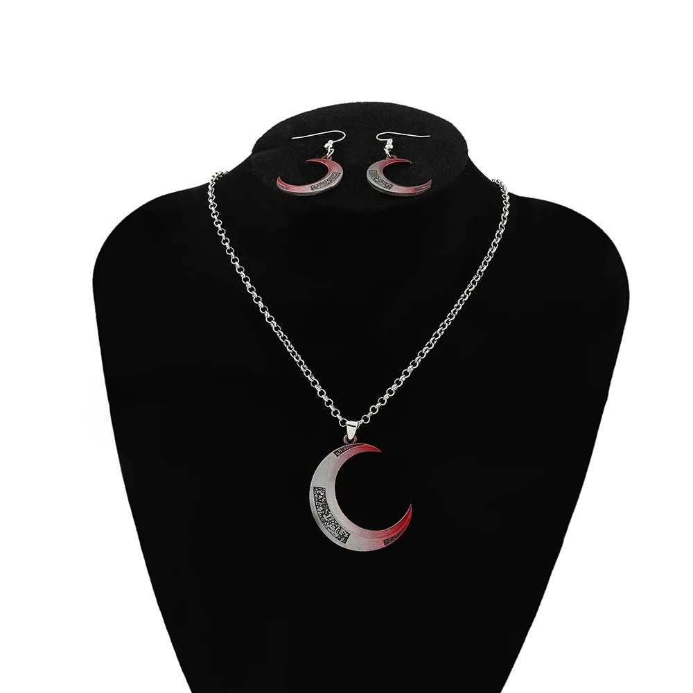 Moon Knight Crescent Moon Necklace – Silver & Red Gradient Superhero Pendant