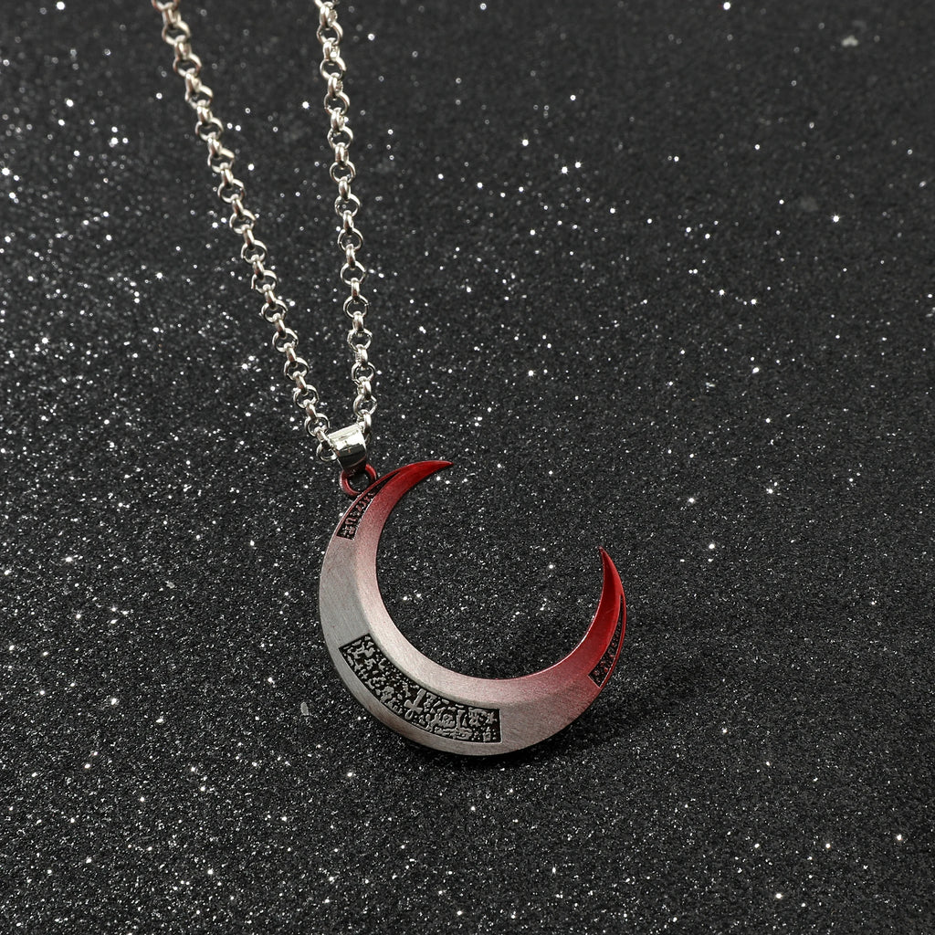 Moon Knight Crescent Moon Necklace – Silver & Red Gradient Superhero Pendant