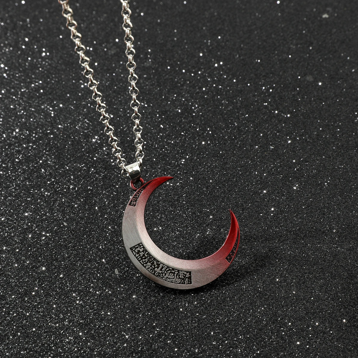 Moon Knight Crescent Moon Necklace – Silver & Red Gradient Superhero Pendant