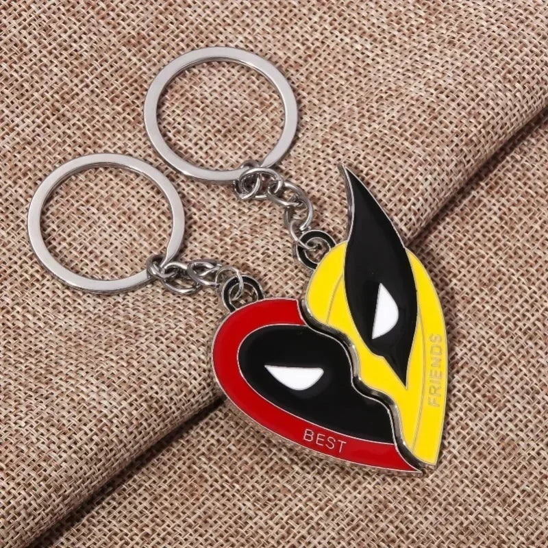 Deadpool & Wolverine Best Friends Keychain – Half-Heart Mask Pendant Set