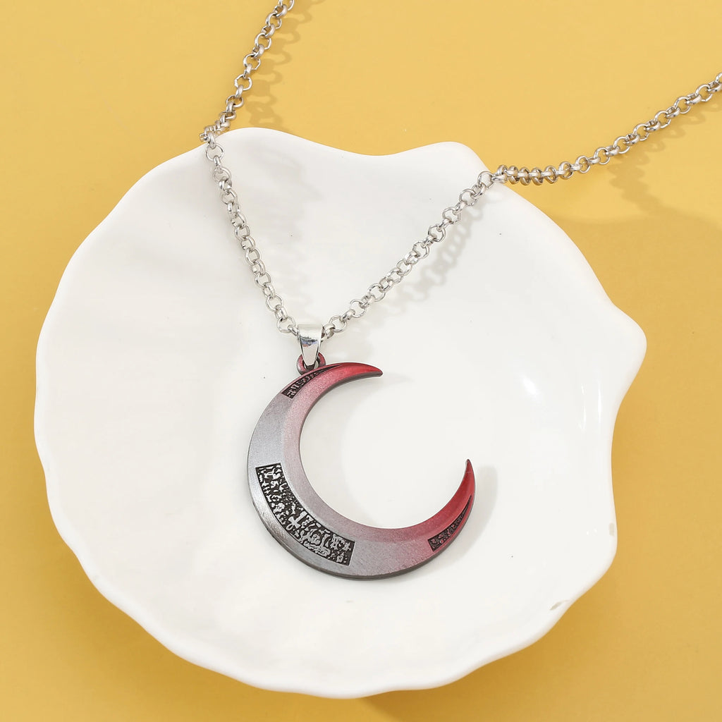 Moon Knight Crescent Moon Necklace – Silver & Red Gradient Superhero Pendant