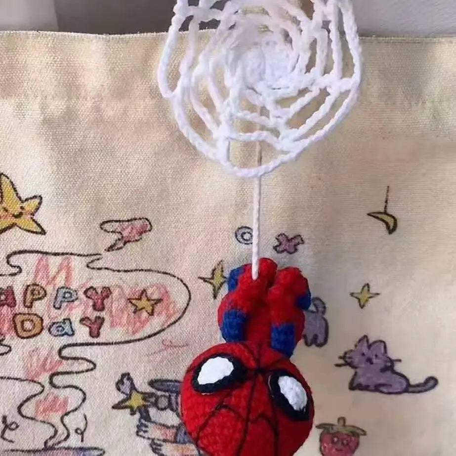 Spider-Man Crochet Keychain – Handmade Yarn Doll Bag Charm