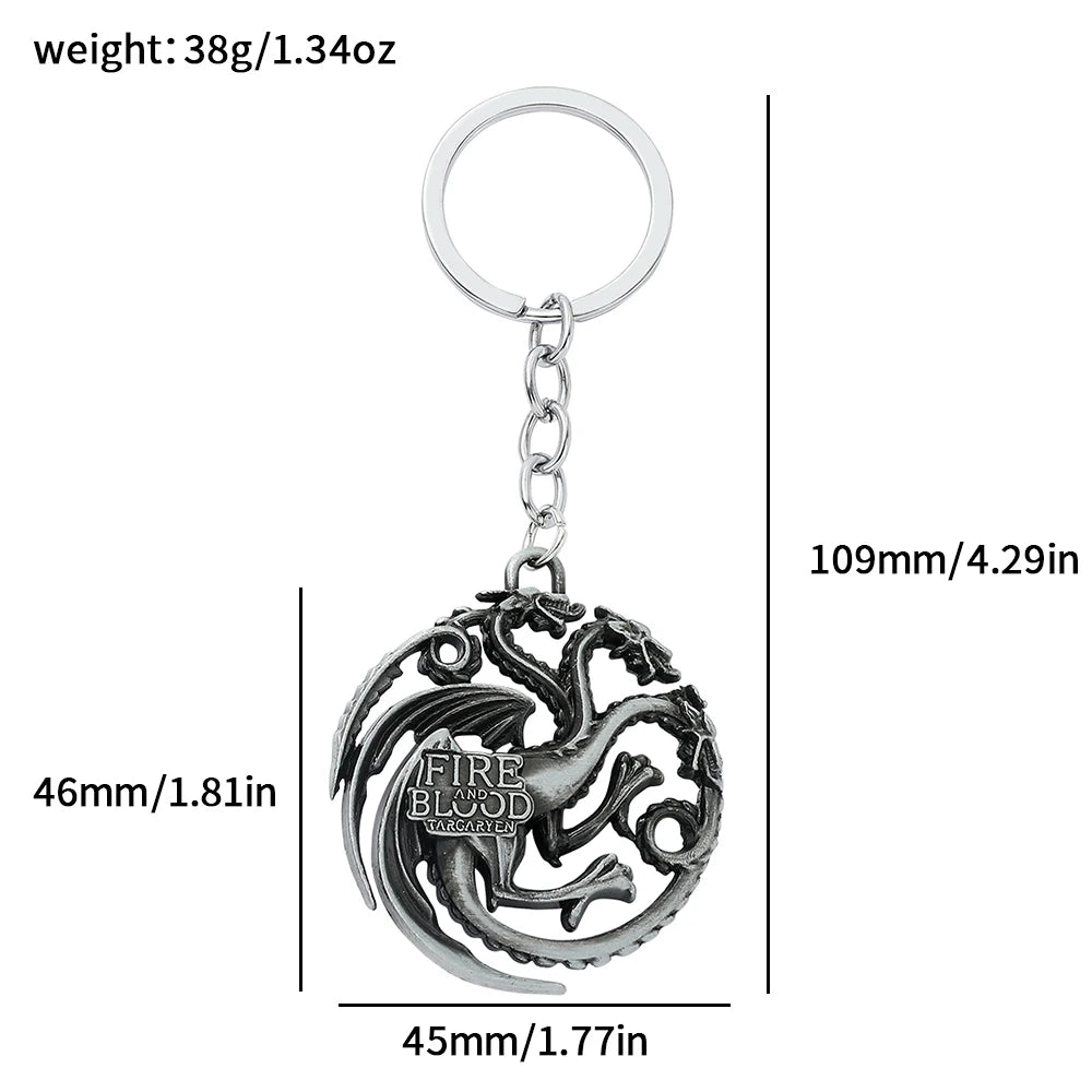 Game of Thrones House Targaryen Keychain – Metal Dragon Logo Pendant