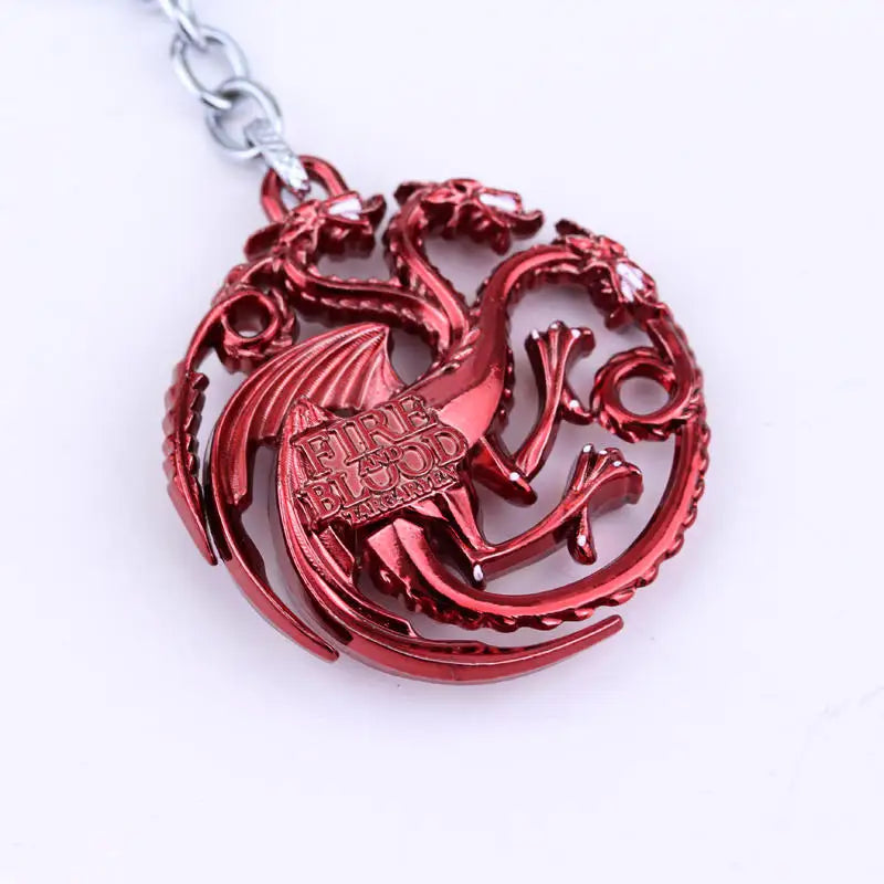Game of Thrones Wolf & Dragon Keychain – Ice & Fire Fantasy Pendant