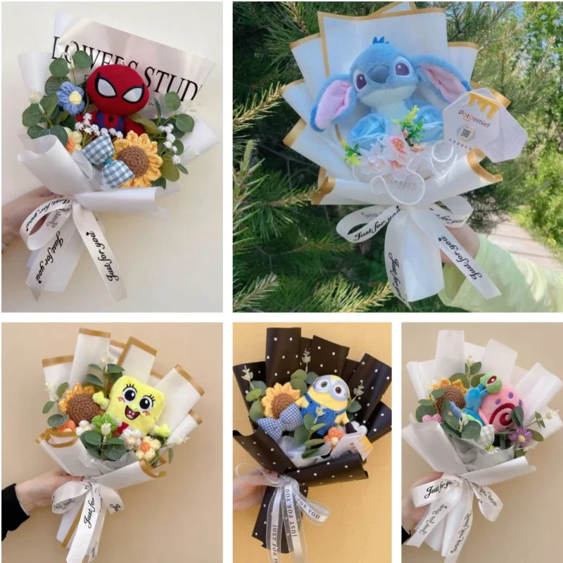 Spider-Man, Stitch & Minions Plush Flower Bouquet – Cute Character Gift