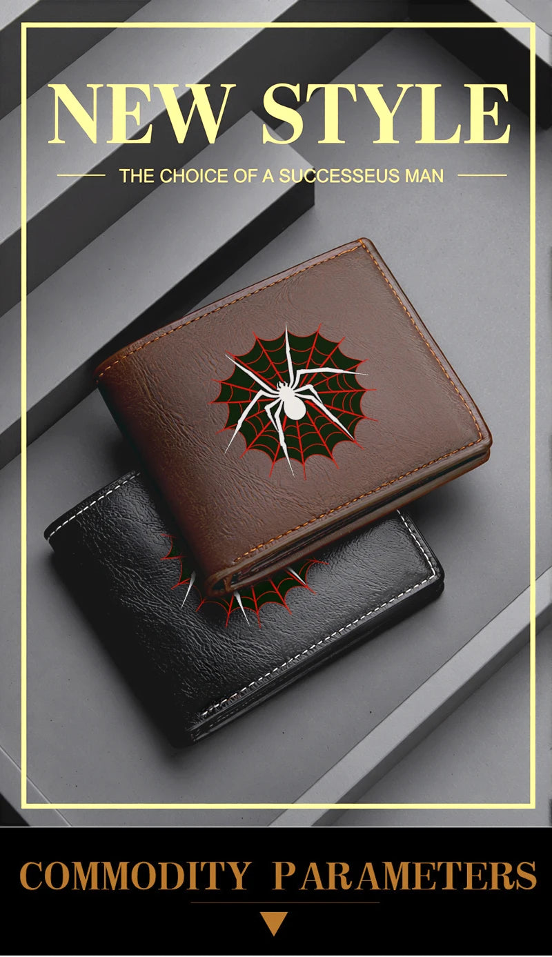 Spider Web PU Leather Wallet – Premium Compact Men’s Business Wallet