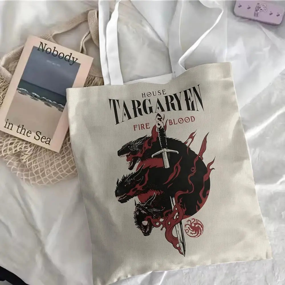 Game of Thrones Floral Canvas Tote Bag – Large Reversible Everyday Shoulder Bag