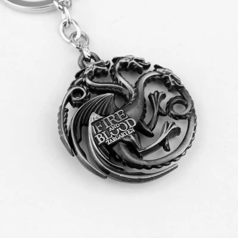 Game of Thrones Wolf & Dragon Keychain – Ice & Fire Fantasy Pendant