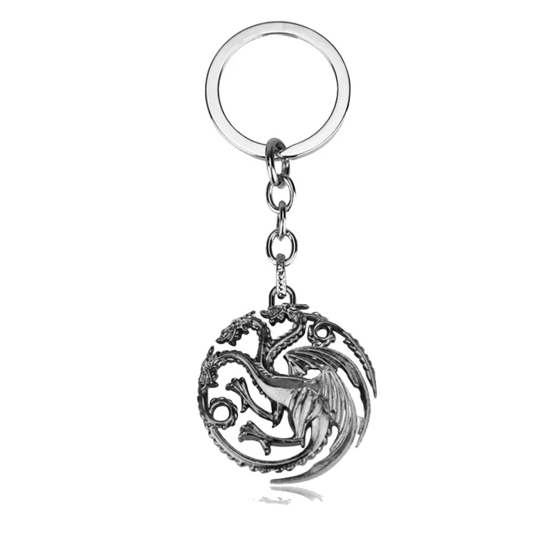 Game of Thrones Wolf & Dragon Keychain – Ice & Fire Fantasy Pendant