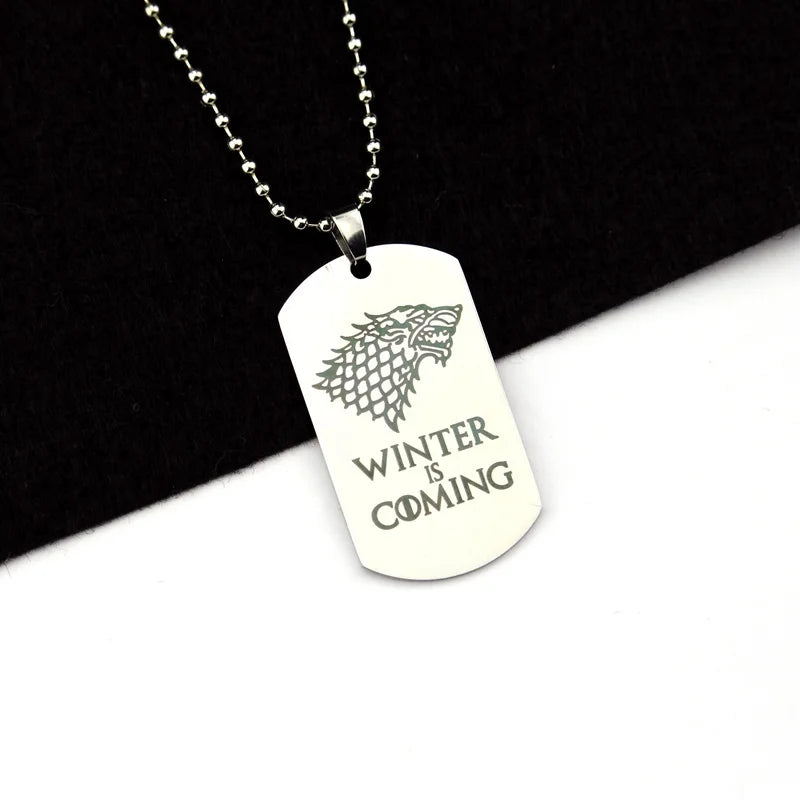 Game of Thrones House Stark Wolf Pendant Necklace – “Winter Is Coming”