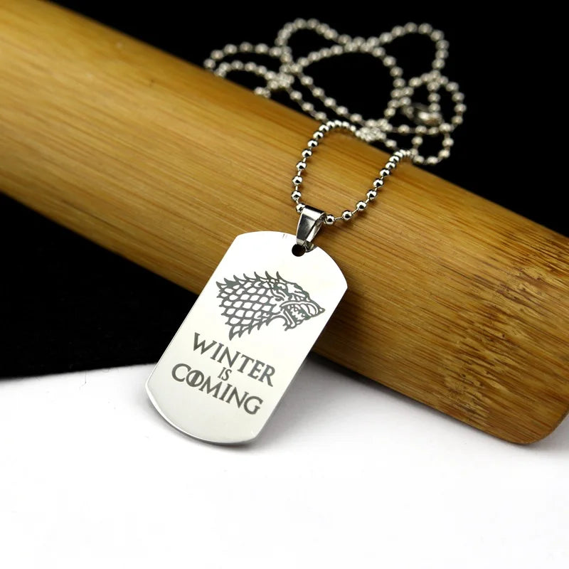 Game of Thrones House Stark Wolf Pendant Necklace – “Winter Is Coming”