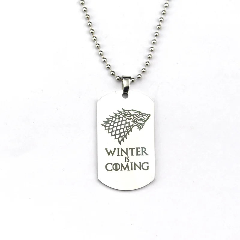 Game of Thrones House Stark Wolf Pendant Necklace – “Winter Is Coming”