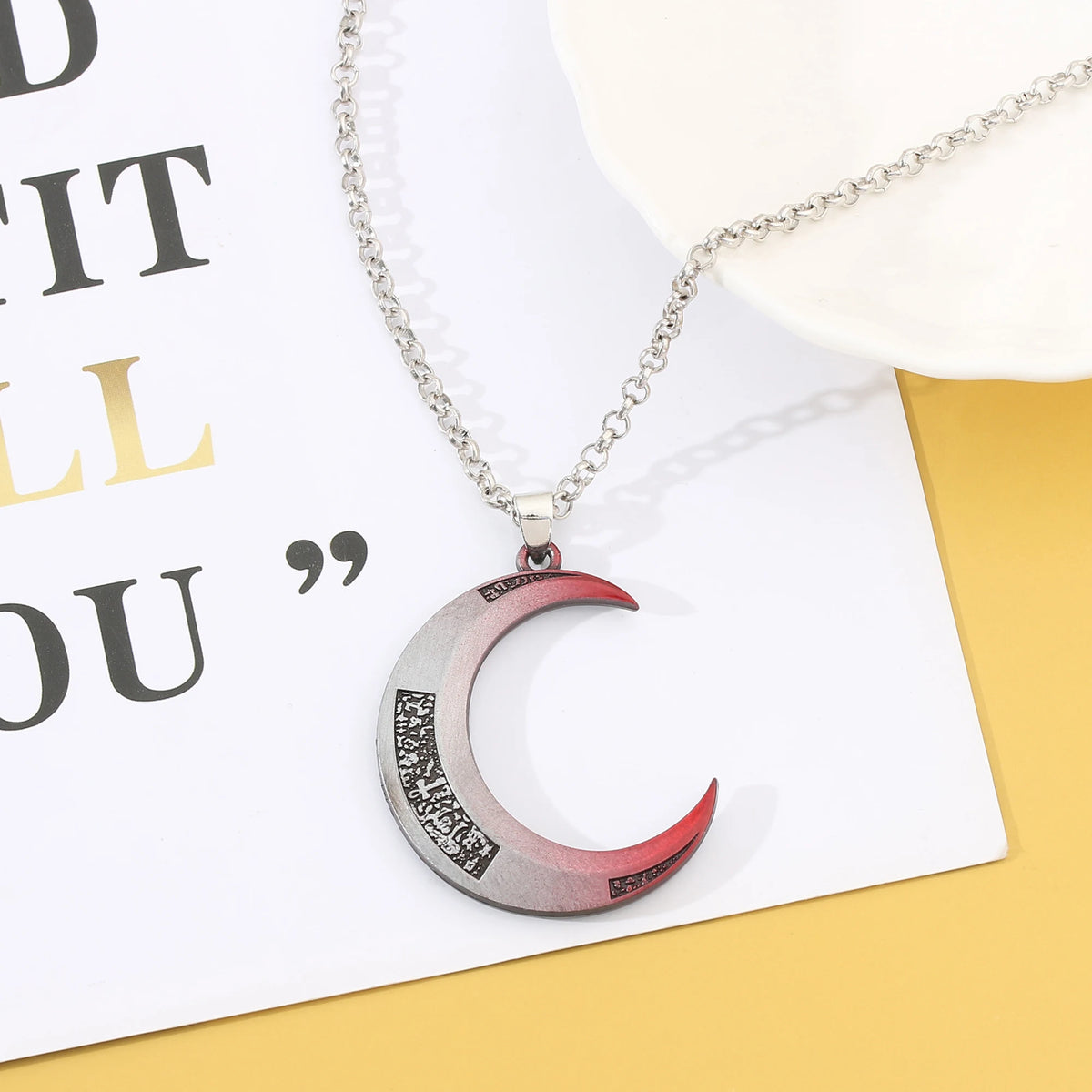 Moon Knight Crescent Moon Necklace – Silver & Red Gradient Superhero Pendant