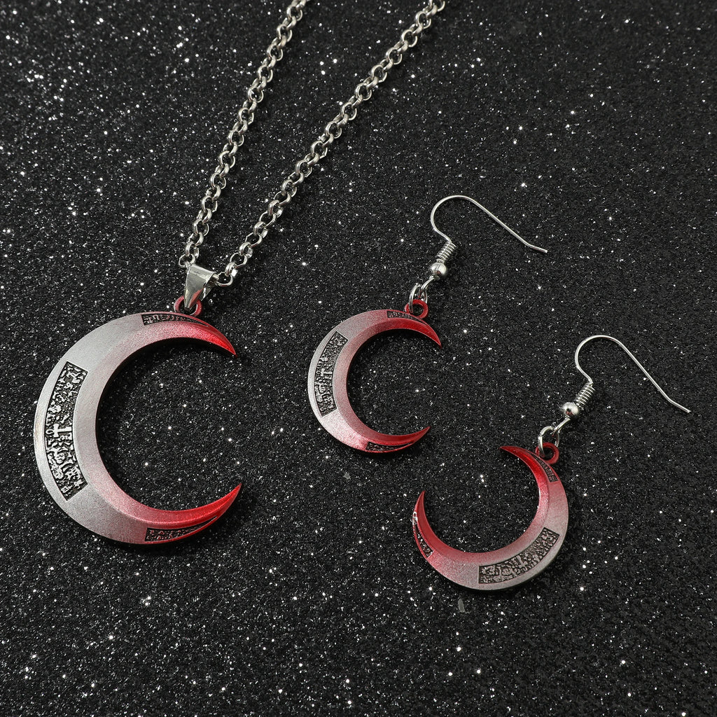 Moon Knight Crescent Moon Necklace – Silver & Red Gradient Superhero Pendant