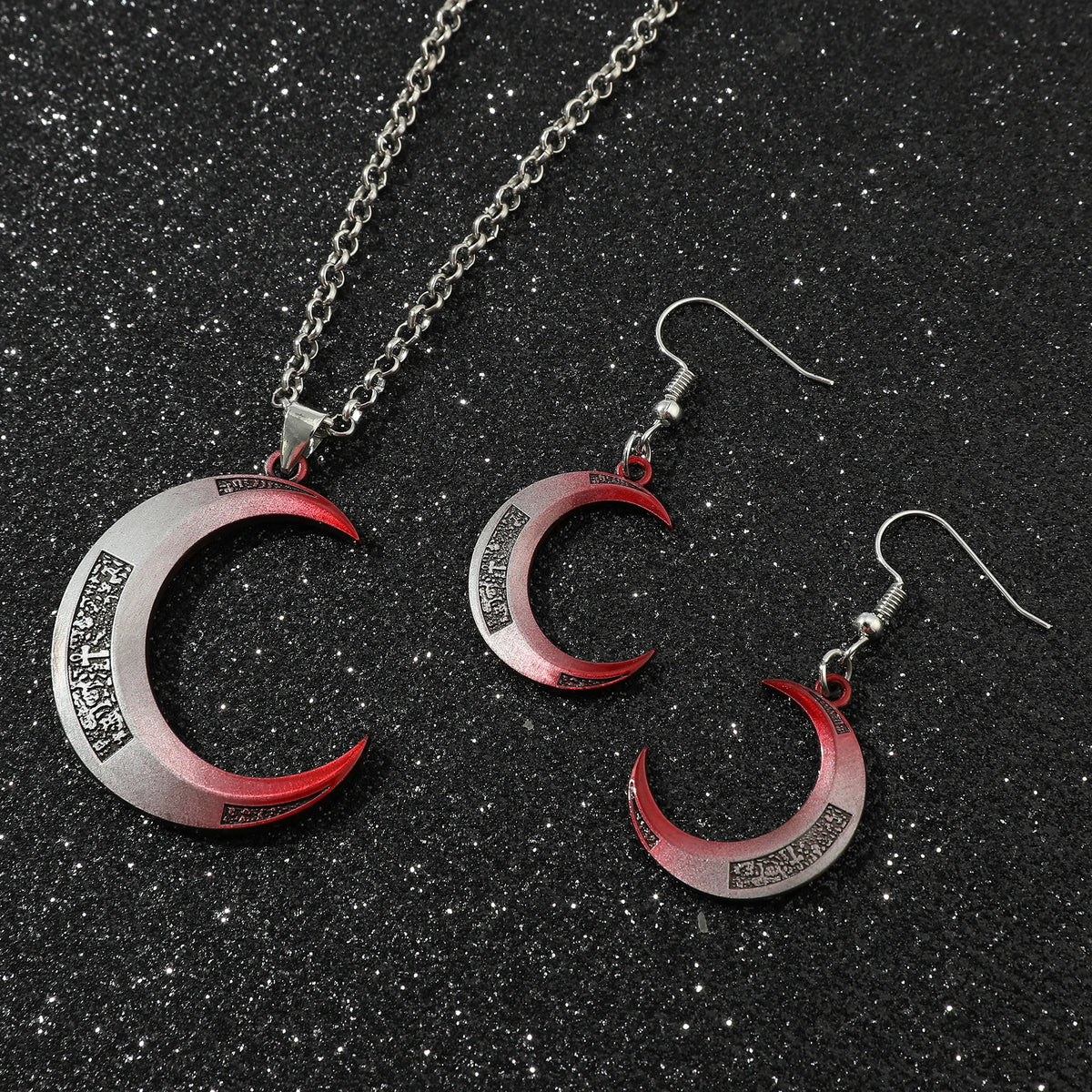 Moon Knight Crescent Moon Necklace – Silver & Red Gradient Superhero Pendant
