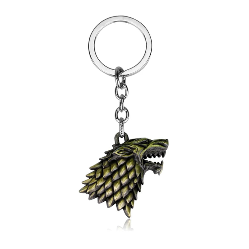 Game of Thrones Wolf & Dragon Keychain – Ice & Fire Fantasy Pendant