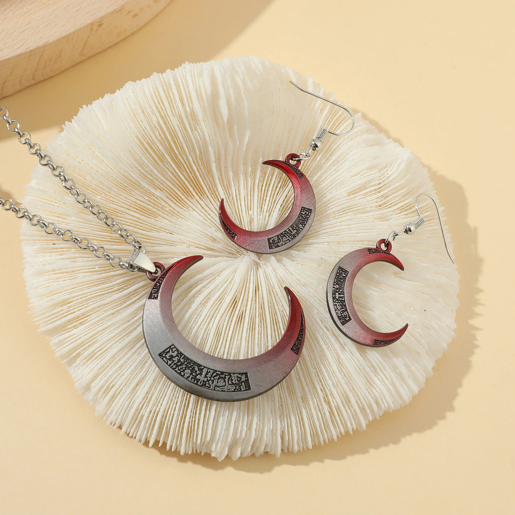 Moon Knight Crescent Moon Necklace – Silver & Red Gradient Superhero Pendant