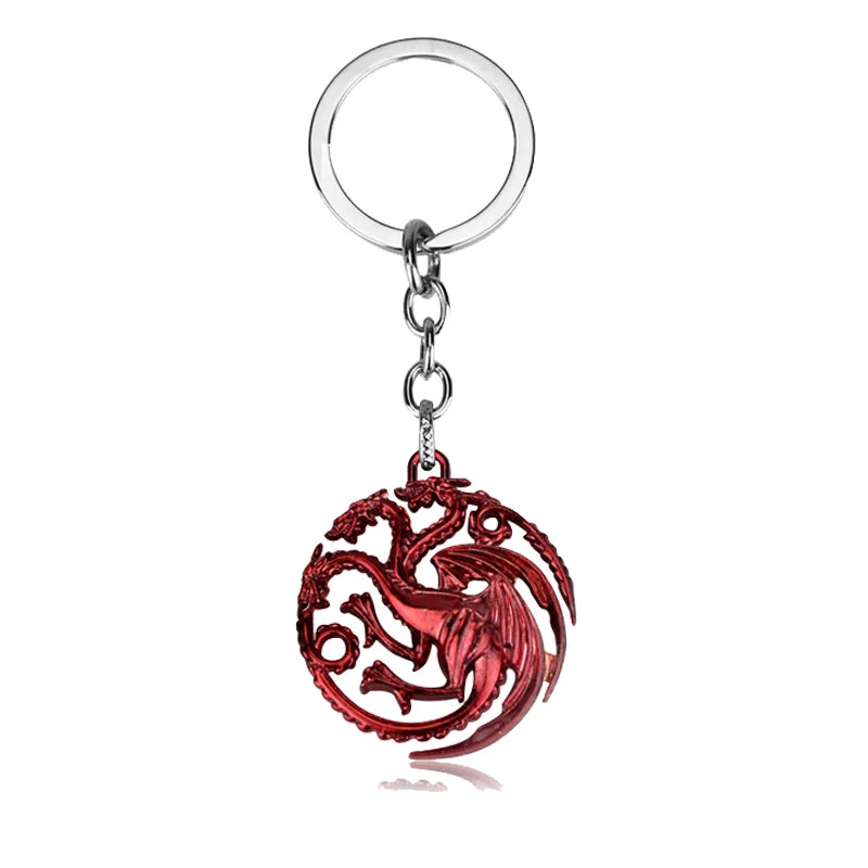 Game of Thrones Wolf & Dragon Keychain – Ice & Fire Fantasy Pendant