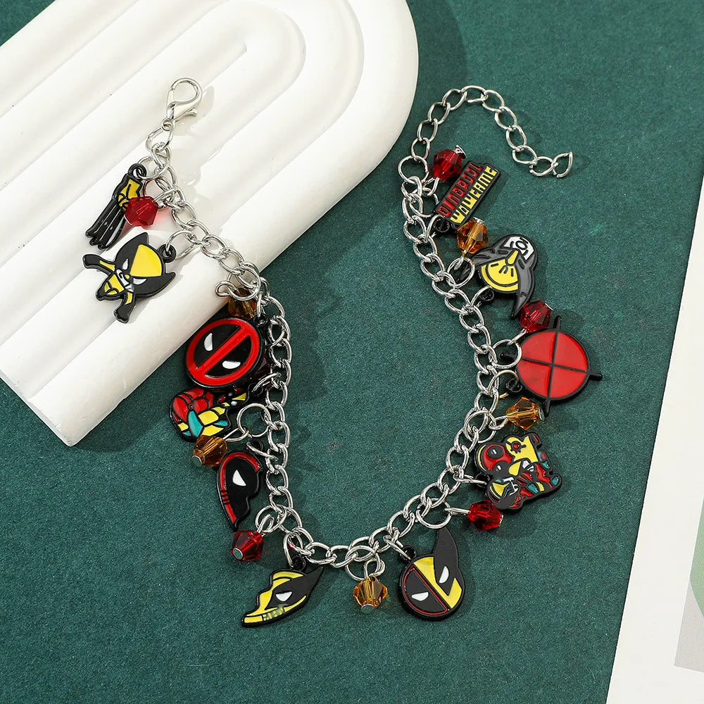 Deadpool & Wolverine Beaded Bracelet – Marvel Oil Drip Pendant