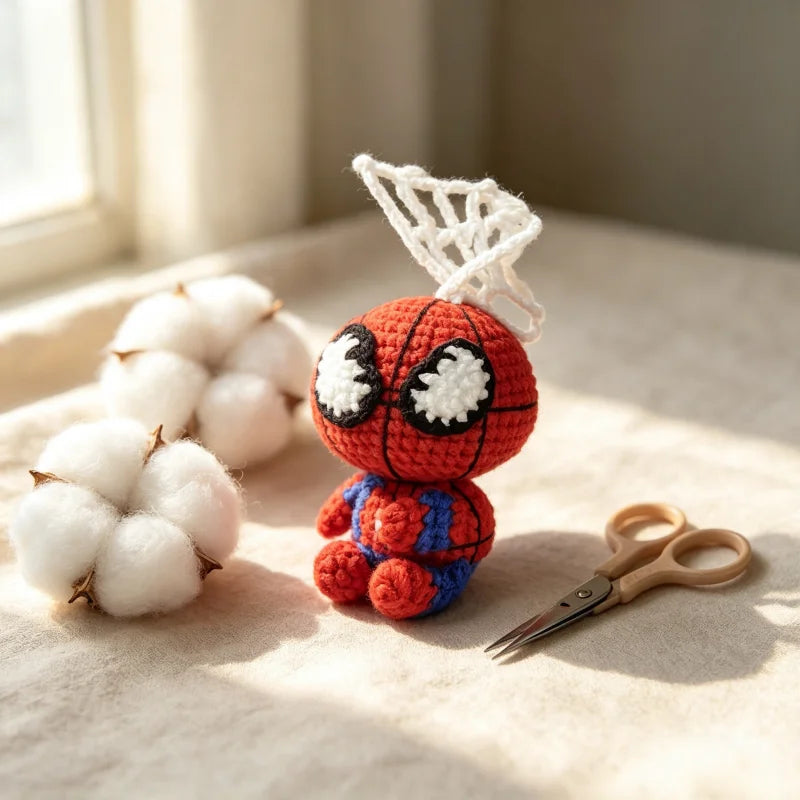 Spider-Man Crochet Keychain – Handmade Yarn Doll Bag Charm