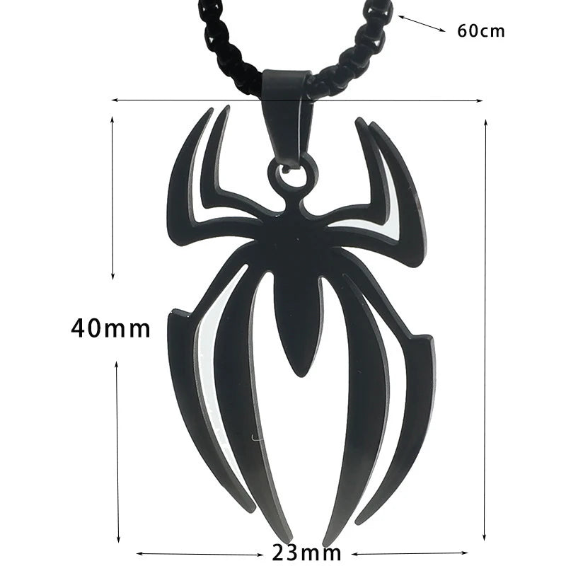 Spider Logo Necklace – Stainless Steel Superhero Pendant Chain for Men