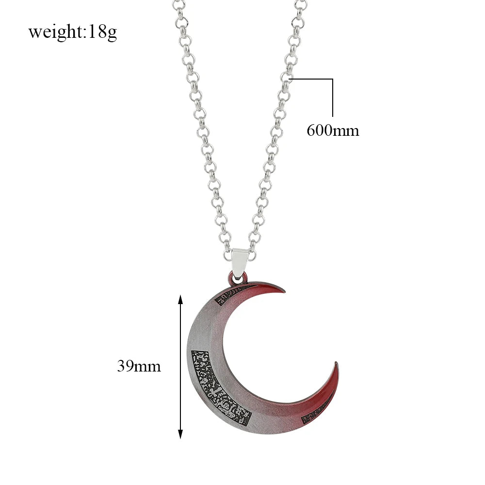 Moon Knight Crescent Moon Necklace – Silver & Red Gradient Superhero Pendant