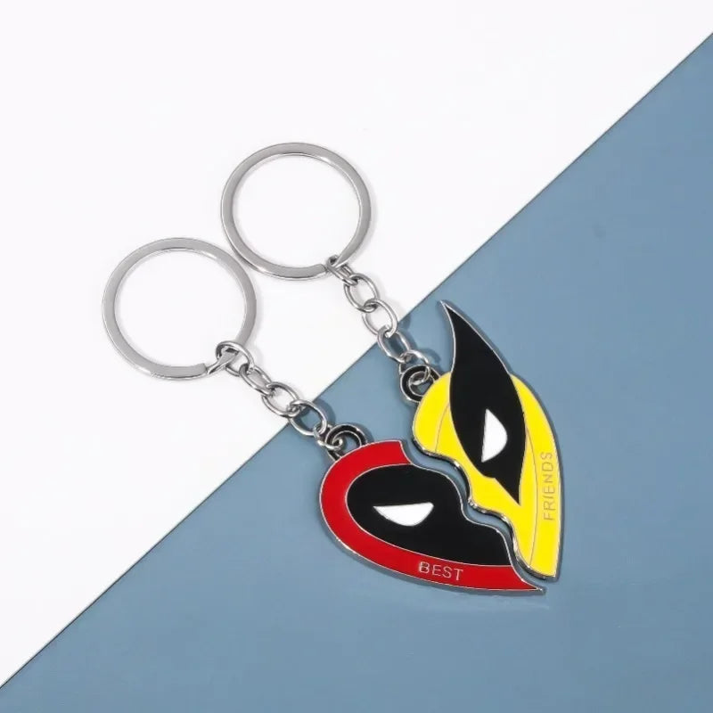 Deadpool & Wolverine Best Friends Keychain – Half-Heart Mask Pendant Set
