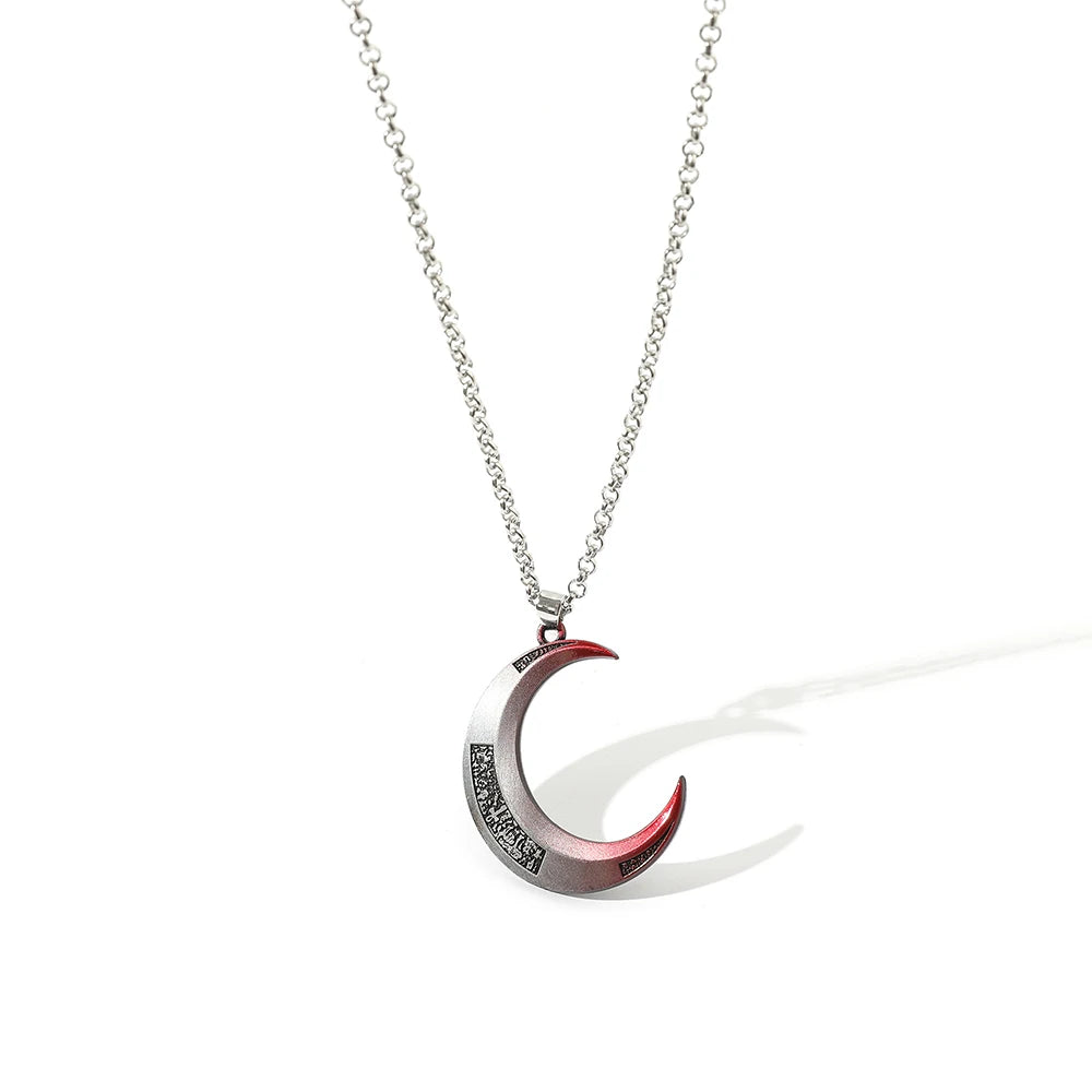 Moon Knight Crescent Moon Necklace – Silver & Red Gradient Superhero Pendant