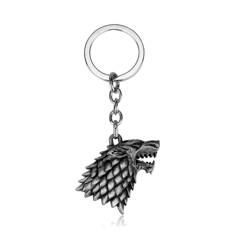 Game of Thrones Wolf & Dragon Keychain – Ice & Fire Fantasy Pendant
