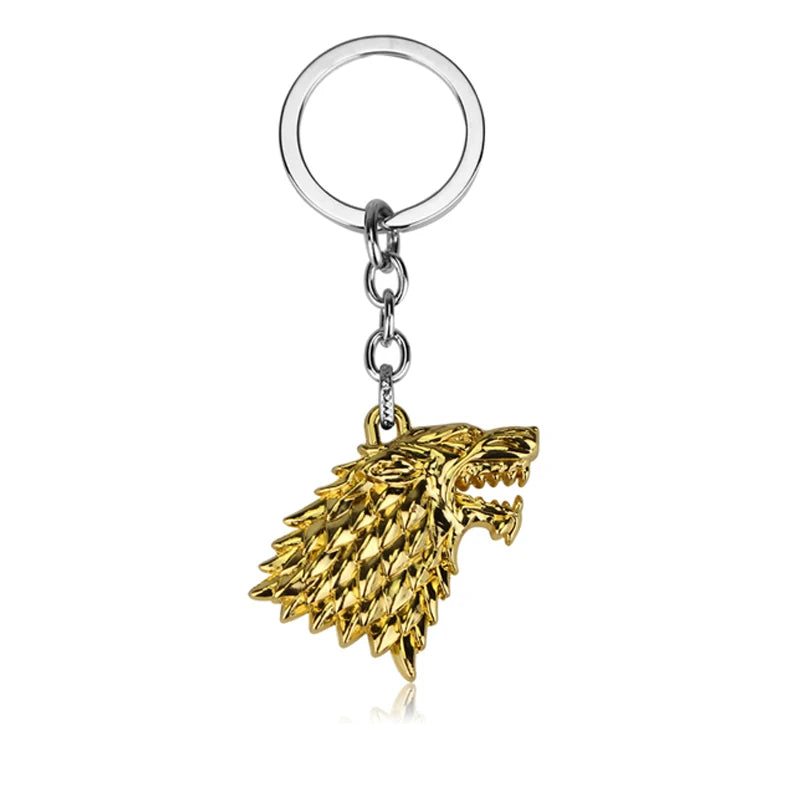 Game of Thrones Wolf & Dragon Keychain – Ice & Fire Fantasy Pendant